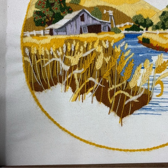 70s Farm Crewel Embroidery - Picture 3 of 9